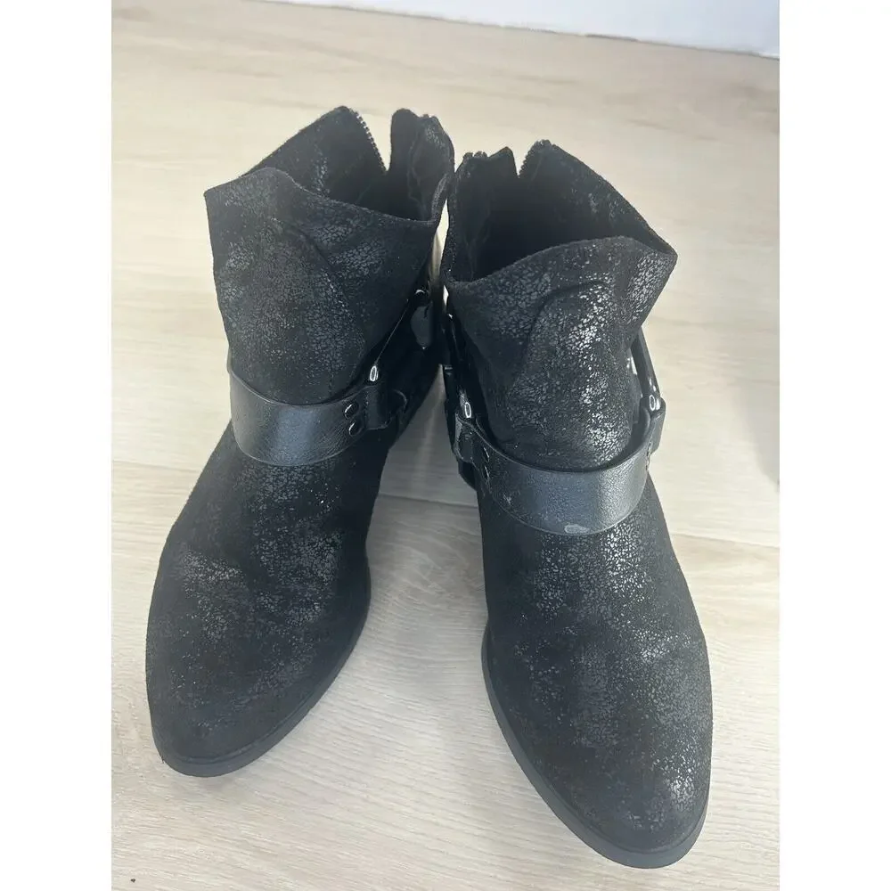Not Rated Western Harness Women Ankle Boots Size 7 Black‎ Low Heel Cowboy Boho